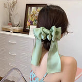 Daiiibabyyy Korean Satin Bow Streamers Large Hair Clip for Women Spring Summer Chiffon Ribbon Bowknot Temperament Hairpin Headdress