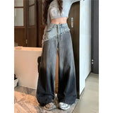 DAIIIBABYYY  -  Grey Womens Jeans High Waist Vintage Design Sense Straight Baggy Denim Pants Street Y2K American Style Wide Leg Denim Trouser