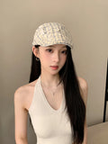DAIIIBABYYY  -  American Personalized Leopard Print Lace Splicing Hole Forward Hat Women's Trend Y2k Breathable Short Brim Sunshade Painter Cap