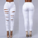 Daiiibabyyy  Women's Black High Waist Jeans Distressed Cotton Denim Pants Ripped Five Pocket White Cuffed Hem Slim Fit Jeans