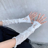 Daiiibabyyy -  Y2K Fingerless Strapping Gloves Lace Gothic DIY Sunscreen Sleeve Women Lolita Clothing Accessories Mesh Punk Gloves