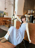 Daiiibabyyy  Korean Style Dress Set Women Spring Gentle Long Plaid Slip Dress Layered Lace Long Sleeve T-shirt Two Piece Set Women Outfits