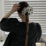 Daiiibabyyy  1PC Polka Dot Organza Scrunchies Set, White & Gray, Chiffon Hair Ties, Elegant Hair Accessories For Women