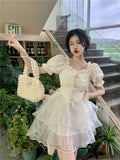 Daiiibabyyy  Summer Princess Skirt Sweet Three layer Yarn Skirt for Girls Pong Dress with Detachable Bow  birthday dress for women
