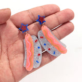 Daiiibabyyy  Funny Glitter Acrylic Hamburger Hot Dog Long Dangle Earrings Cute Bread Star Drop Earring Creative Jewelry Gifts