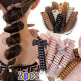 DAIIIBABYYY  -  2pcs Bow Elastic Rubber Bands for Women Girls Telephone Wire Hair Ties Loop Spiral Coil Hairbands Ponytail Holder Accessories