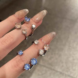 Daiiibabyyy  Luxury Shiny Crystal Open Rings for Women Sweet Cute Silver Color Metal Zircon Geometric Personality Finger Ring Wedding Jewelry