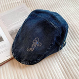 DAIIIBABYYY  -  Fashion Hot Diamond Bow Lace Edge Berets for Women Spring and Summer Casual Versatile Korean Version Retro Denim Forward Hat
