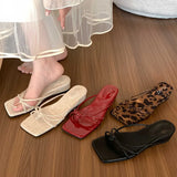 DAIIIBABYYY  -  2024 Red Brown Summer New Brand Women Slipper Fashion Low Weadge Heel Sandal Narrow Band Outdoor Vaction Beach Slides Shoes