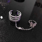 Daiiibabyyy 925 Sterling Silver Butterfly Ring Set for Women Girl Birthday Gift Zircon Three Layers Chain Jewelry Dropshipping
