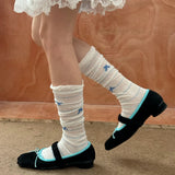 DAIIIBABYYY  -  Summer Kawaii Korean Bow Calf Socks Lolita JK Bow Cute Middle Tube Socks Ballet Thin Japanese Y2K Sock Mesh Breathable Socks