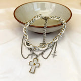 Daiiibabyyy  Punk Gothic Dark Drip Oil Cross Pendant Necklace for Women Men Y2K Metal Willow Nail Choker Leather Clavicle Chain Jewelry