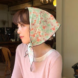 Daiiibabyyy  New French Sweet Pastoral Floral Hair Scarf Girls Light Thin Head Scarf Triangular Scarf Women Retro Fashion Versatile Headwear