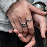 DAIIIBABYYY  -  Fashion Silver Color Star Rings for Women Men Retro Punk Geometric Smooth Personality Wide Couple Rings Party Jewelry Gifts 2024