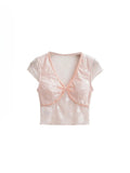 DAIIIBABYYY  -  Spicy Girl Retro Mesh See-through Bow V-neck Flying Sleeves T-shirts Women's Summer Pure Desire Style Butterfly Pullover Tops