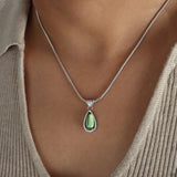 DAIIIBABYYY  -  Stainless Steel Water Drops Blue Crystal Necklace Women's Waterproof No Fading Clavicle Chain Snake Bone Titanium Steel Jewelry