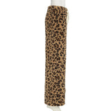 DAIIIBABYYY  -  Brown Leopard Print Casual Pants Autumn Winter Warm Lace-up Low Rise Straight Pants for Women y2k Streetwear Trousers New