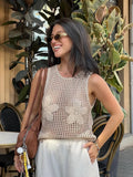 Daiiibabyyy  Hollow Out Crochet Sleeveless Vest Women Sexy O-neck See Through 3D Flower Knitted Tops Charming Transparent Ladies Knitwear New