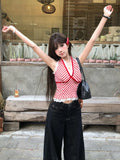 DAIIIBABYYY  -  Summer Y2k Aesthetic Stripe Patchwork Lace Tank Top Women Streetwear Halter Bandage Vest Harajuku Backless Bow Cropped Camisole