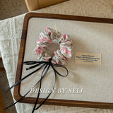 DAIIIBABYYY  -  French Fashion Plaid floralScrunchies for Hair  bow ribbon French girlish ponytail tie hair accessory versatile Hair ties