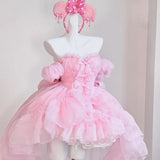 DAIIIBABYYY  -  Customized Lolita Bow Design Princess Ball Gown Dresses Sweet One Shoulder Pleated Tiered Birthday Party Vestidos Sweet Flower
