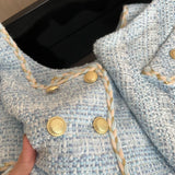 Daiiibabyyy Elegant Chic Vintage Tweed Sets Women Outfits Puff Sleeve Double Breasted Cropped Tops + Asymmetrical Mini Skirt Two Piece Suits