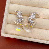 Daiiibabyyy  Cute Dripping Oil Heart Dangle Earrings for Women Y2K Aesthetic Dot Glass Ball Drop Earrings Daily Party Fashion Jewelry K