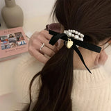 Daiiibabyyy Ribbon Bow Knot Heart Imitation Pearl Pendant Necklace for Women Vintage Charm Aesthetics Luxury Bracelet Korean Fashion Jewelry
