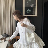 Daiiibabyyy  Autumn New White  Big Skirt Three-dimensional Waist Bottom Long Sleeve Shirt Dress  dresses for women