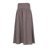 Daiiibabyyy  French Vintage Long Skirt For Women Casual Low Waist Plaid A Line Skirt Spring Summer Daily Commute Holiday Outfit Trend