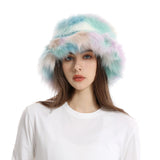 Daiiibabyyy  New autumn and winter plush imitation fox fur basin hat ski hat fisherman hat warm fur furry imitation fur women's hat