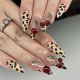 Daiiibabyyy  24Pcs Long French Almond Nails Set Press on Red Cherry Bow Design Full Cover Fake Nails Tips Pearl Reusable Finished False Nails