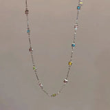 Daiiibabyyy  Romantic Colorful Rhinestones Tassel Necklaces for Women Bohemian Simple Zircon Heart Necklaces Y2K Friendship Jewelry Gifts