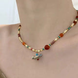 DAIIIBABYYY  -  Fashion Cute Bird Mushroom Pendant Colorful Beads Retro Clavicle Chain Necklaces For Women Girl Aesthetic Exquisite Jewelry Gift