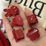 DAIIIBABYYY  -  2pcs Fashion Red Rabbit Hair Claws Duckbill Clip Fashion Sweet Hair Clip Elegant Flower Mini Side Banger Clip Headwear Hair Pins