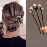 Daiiibabyyy  Metal Pearl Hairpins Metal U-Shaped Hair Clip Pins Vintage Long Thick French Pins Hair Sticks For Women Gifts