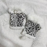 Daiiibabyyy  Winter Rabbit Fur Half Finger Sexy Leopard Gloves Fur Suede Adjustable Design Fingerless Y2K Gloves Padded Thickened Outdoor