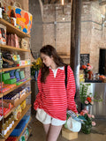 DAIIIBABYYY  -  Korean Women T Shirt 2025 A Niche Contrasting Striped Pullover Spring New American Retro Style Loose Versatile Top