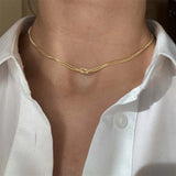 Daiiibabyyy  Stainless Steel Snake Bone Chain Knot Necklace for Women Punk Gold Color Double Layered Chunky Thick Neck Chain Choker Jewelry