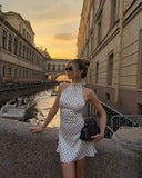 Daiiibabyyy  Chic Backless Polka Dot Halter Dress Women Sleeveless Off Shoulder Lace Up Slim Short Dresses Lady New Daily Party Vestidos