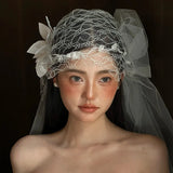 Daiiibabyyy  French Handmade Lace Flower Veil Hat Sweet Premium Wedding Headgear Wedding Hair Accessories