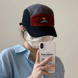DAIIIBABYYY  -  Japanese Retro Mountain Peak Embroidery 5-panel Baseball Caps for Men Summer Couple Versatile Fashion Sunscreen Women's Hats