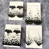 Daiiibabyyy Scattered Black Bat Earrings for Women Fall Spooky Halloween Jewelry Clear Round Heart Teardrop Acrylic Earring Gothic Gifts
