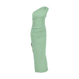 Daiiibabyyy  Elegant Stunning Evening Dresses Women's One-shoulder Solid Sleeveless Slanted Neck Bodycon Ruched Asymmetric Slit Vestidos