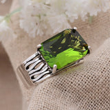 DAIIIBABYYY  -  New Arrival Trendy Natural Green Crystal Thai Silver Ladies Ring Jewelry For Women Wedding Gifts