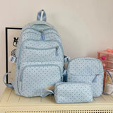 Daiiibabyyy  Nylon Polka Dot Backpack Set Stationery Storage Multi Compartment Girls Backpack Set Zipper Closure Student Backpack Girls Gifts