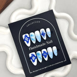 DAIIIBABYYYY  -  Handmade Press on Nails Hand Carved Blue Flower Gradient Blue White Almond Fake Nails Sweet Cool Korean Cute False Nail Tips