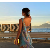 DAIIIBABYYY  -  2024 Summer Elegant One Shoulder Solid Mini Dress Women Sexy Spicy Girls Bra Sleeveless Backless White Robes Vacation Beachwear