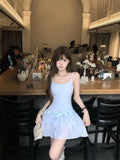 DAIIIBABYYY  -  French Sweet Girl Style Bow Sling Dress For Women Summer Design Sense One And More Wearing A-line Blue Short Strap Dresses