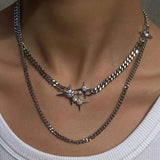 Daiiibabyyy Shiny Crystal Star Chains Tassel Layered Choker Necklaces for Women Silver Color Egirl Korean Punk Y2K Jewelry Accessories